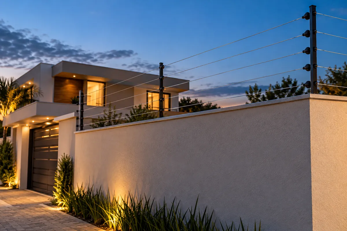 Muro de casa com cerca elétrica instalada no topo
